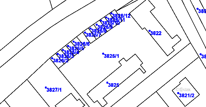 Parcela st. 3826/1 v KÚ Modřany, Katastrální mapa