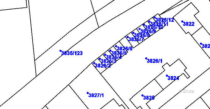 Parcela st. 3826/4 v KÚ Modřany, Katastrální mapa