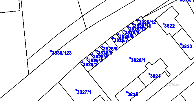 Parcela st. 3826/5 v KÚ Modřany, Katastrální mapa