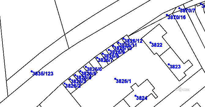 Parcela st. 3826/8 v KÚ Modřany, Katastrální mapa
