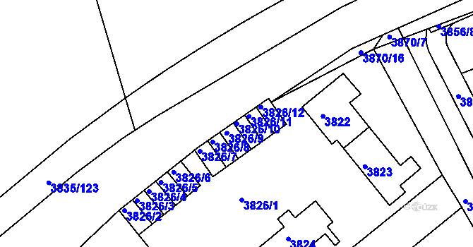 Parcela st. 3826/10 v KÚ Modřany, Katastrální mapa