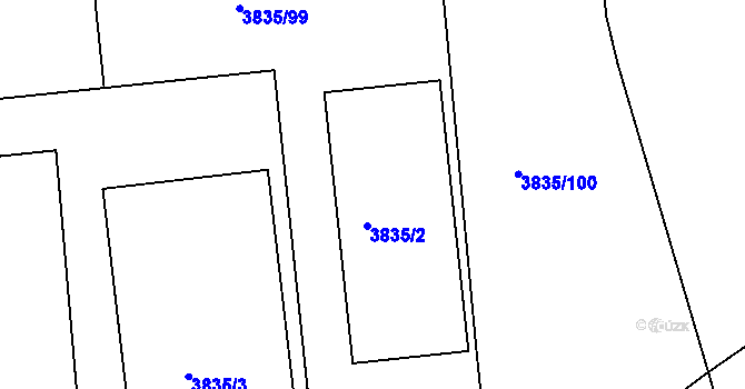 Parcela st. 3835/2 v KÚ Modřany, Katastrální mapa