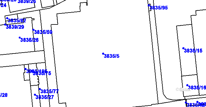 Parcela st. 3835/5 v KÚ Modřany, Katastrální mapa