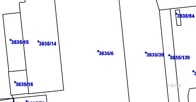 Parcela st. 3835/6 v KÚ Modřany, Katastrální mapa