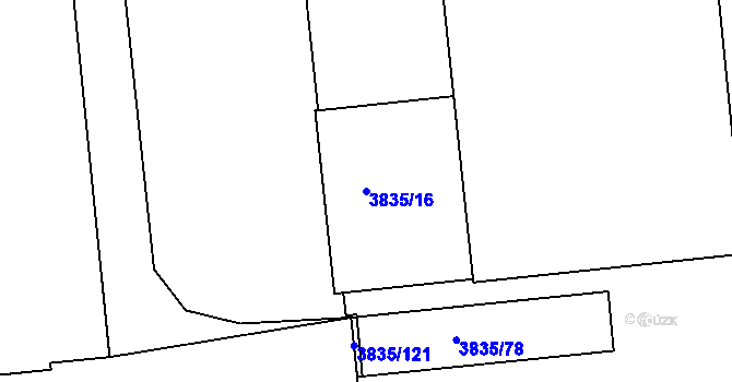 Parcela st. 3835/16 v KÚ Modřany, Katastrální mapa