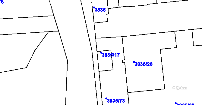 Parcela st. 3835/17 v KÚ Modřany, Katastrální mapa