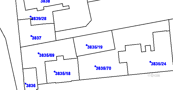 Parcela st. 3835/19 v KÚ Modřany, Katastrální mapa