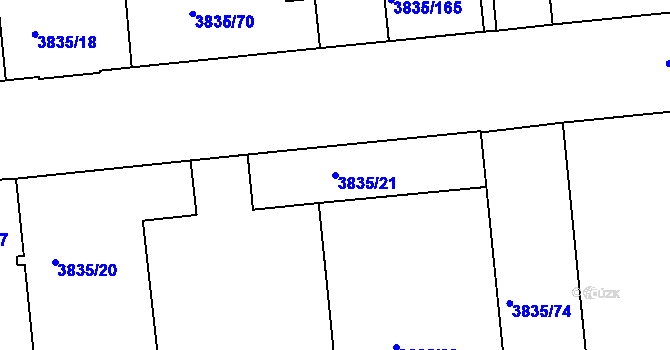 Parcela st. 3835/21 v KÚ Modřany, Katastrální mapa