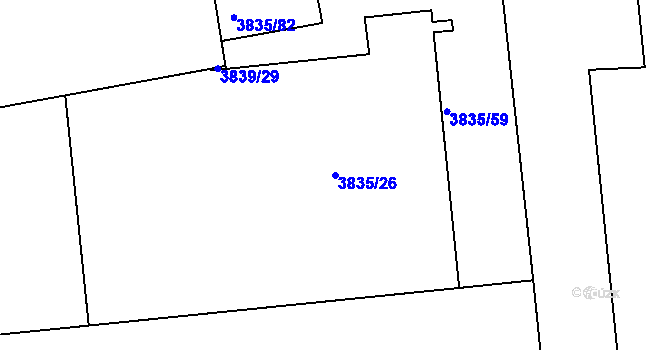 Parcela st. 3835/26 v KÚ Modřany, Katastrální mapa