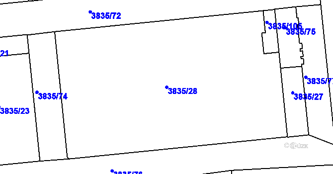 Parcela st. 3835/28 v KÚ Modřany, Katastrální mapa