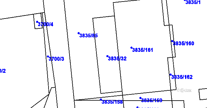 Parcela st. 3835/32 v KÚ Modřany, Katastrální mapa