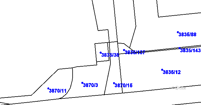 Parcela st. 3835/38 v KÚ Modřany, Katastrální mapa