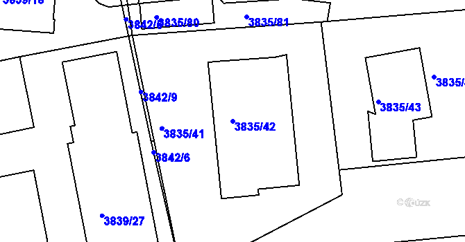 Parcela st. 3835/42 v KÚ Modřany, Katastrální mapa