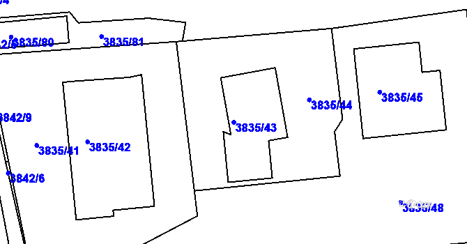 Parcela st. 3835/43 v KÚ Modřany, Katastrální mapa