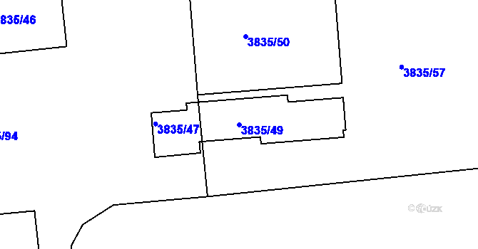 Parcela st. 3835/49 v KÚ Modřany, Katastrální mapa