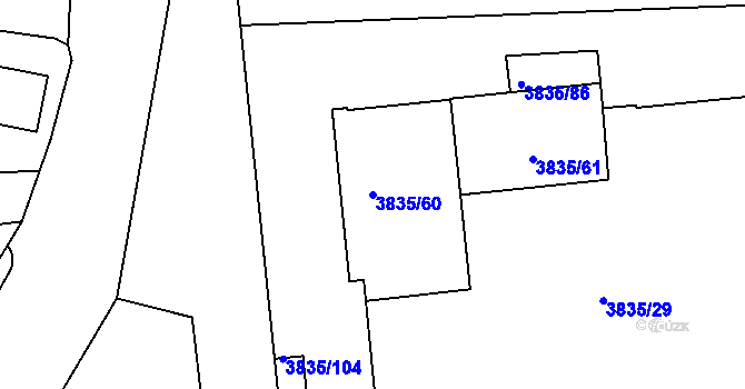 Parcela st. 3835/60 v KÚ Modřany, Katastrální mapa