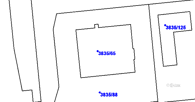 Parcela st. 3835/65 v KÚ Modřany, Katastrální mapa