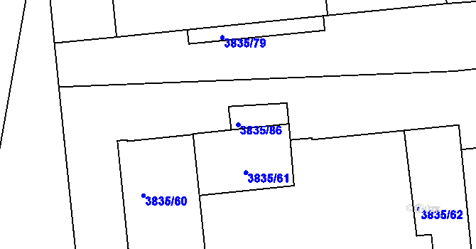 Parcela st. 3835/86 v KÚ Modřany, Katastrální mapa