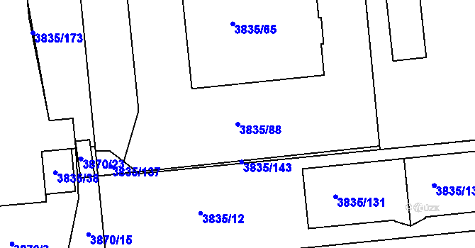 Parcela st. 3835/88 v KÚ Modřany, Katastrální mapa