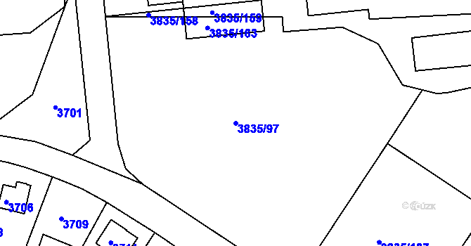 Parcela st. 3835/97 v KÚ Modřany, Katastrální mapa