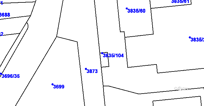 Parcela st. 3835/104 v KÚ Modřany, Katastrální mapa