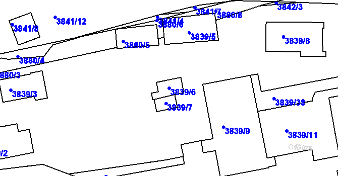Parcela st. 3839/6 v KÚ Modřany, Katastrální mapa