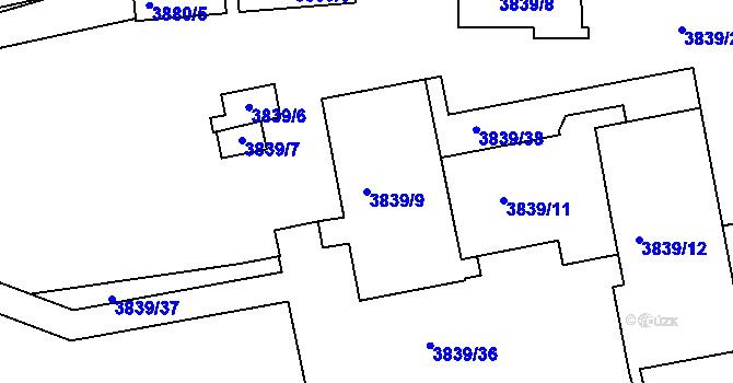 Parcela st. 3839/9 v KÚ Modřany, Katastrální mapa