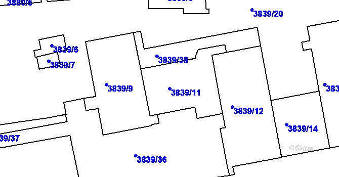 Parcela st. 3839/11 v KÚ Modřany, Katastrální mapa