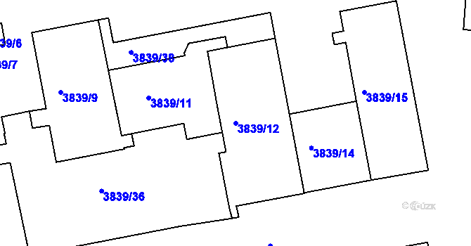 Parcela st. 3839/12 v KÚ Modřany, Katastrální mapa