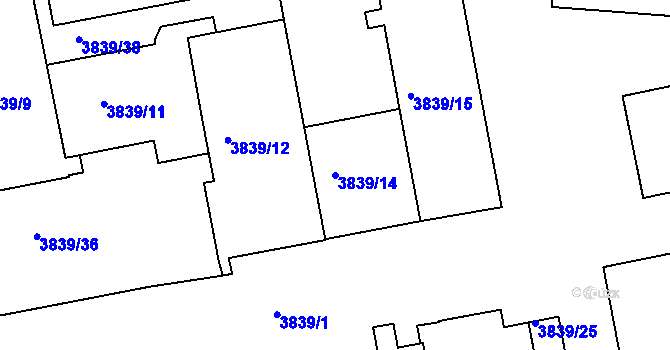 Parcela st. 3839/14 v KÚ Modřany, Katastrální mapa