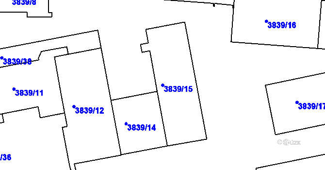 Parcela st. 3839/15 v KÚ Modřany, Katastrální mapa