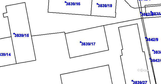 Parcela st. 3839/17 v KÚ Modřany, Katastrální mapa
