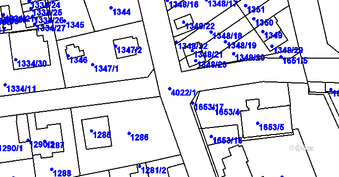 Parcela st. 4022/1 v KÚ Modřany, Katastrální mapa