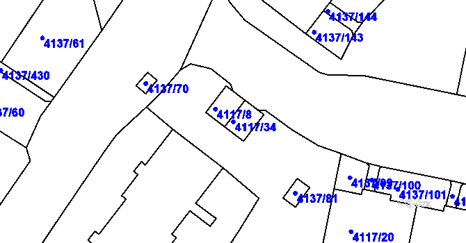 Parcela st. 4117/34 v KÚ Modřany, Katastrální mapa
