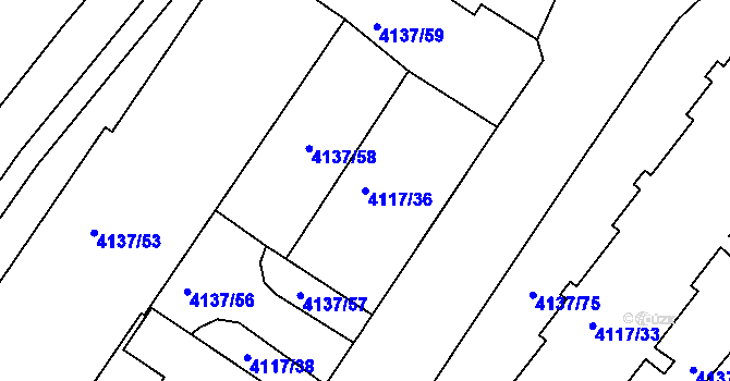 Parcela st. 4117/36 v KÚ Modřany, Katastrální mapa