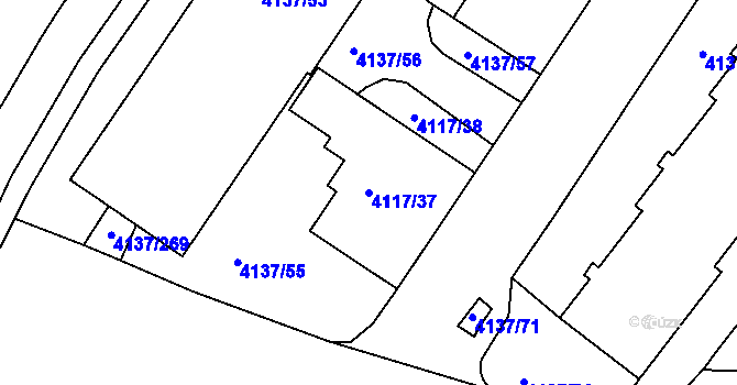 Parcela st. 4117/37 v KÚ Modřany, Katastrální mapa