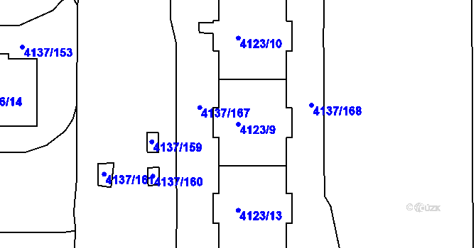 Parcela st. 4123/9 v KÚ Modřany, Katastrální mapa