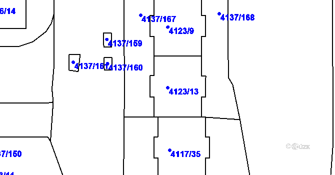 Parcela st. 4123/13 v KÚ Modřany, Katastrální mapa