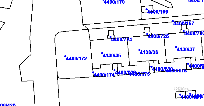 Parcela st. 4130/35 v KÚ Modřany, Katastrální mapa