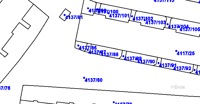 Parcela st. 4137/88 v KÚ Modřany, Katastrální mapa