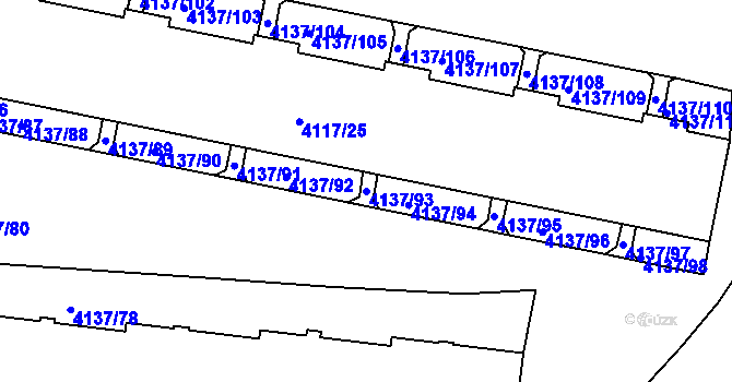 Parcela st. 4137/93 v KÚ Modřany, Katastrální mapa