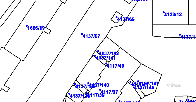 Parcela st. 4137/142 v KÚ Modřany, Katastrální mapa