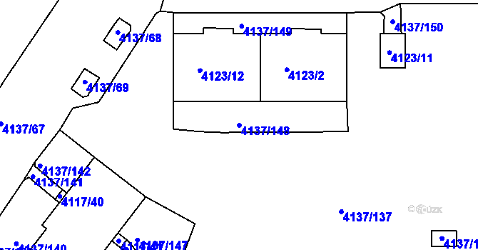 Parcela st. 4137/148 v KÚ Modřany, Katastrální mapa