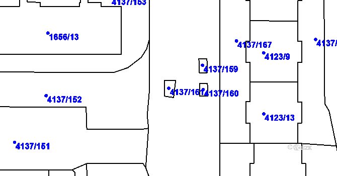 Parcela st. 4137/161 v KÚ Modřany, Katastrální mapa