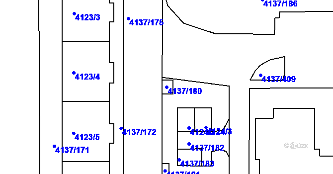 Parcela st. 4137/180 v KÚ Modřany, Katastrální mapa