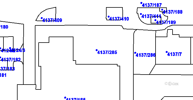 Parcela st. 4137/285 v KÚ Modřany, Katastrální mapa