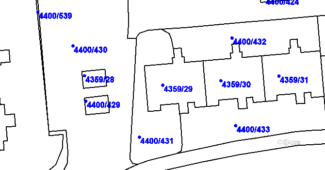 Parcela st. 4359/29 v KÚ Modřany, Katastrální mapa