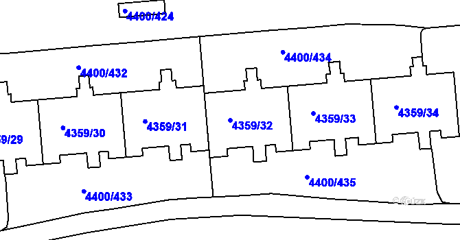 Parcela st. 4359/32 v KÚ Modřany, Katastrální mapa