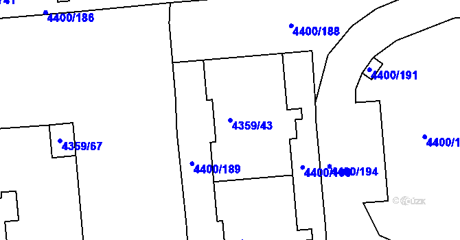 Parcela st. 4359/43 v KÚ Modřany, Katastrální mapa