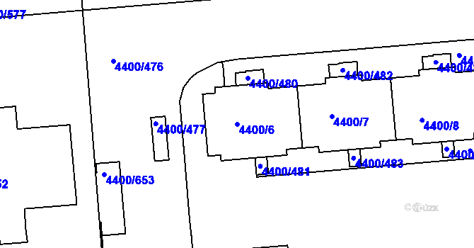 Parcela st. 4400/6 v KÚ Modřany, Katastrální mapa